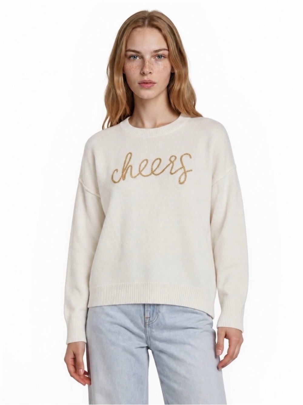 NWT Vince Camuto Cheers Sweater Women's XS White Gold Metallic Festive Holiday
